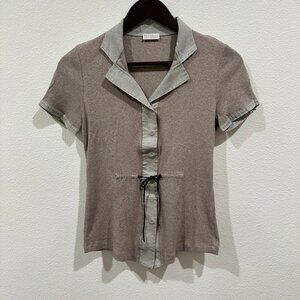 Brunello Cuccinelli Front Tie Top with Bottom-Down Detail and Multi-Material